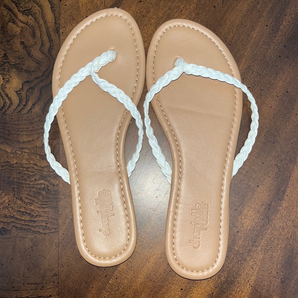 white braided strap flip flops